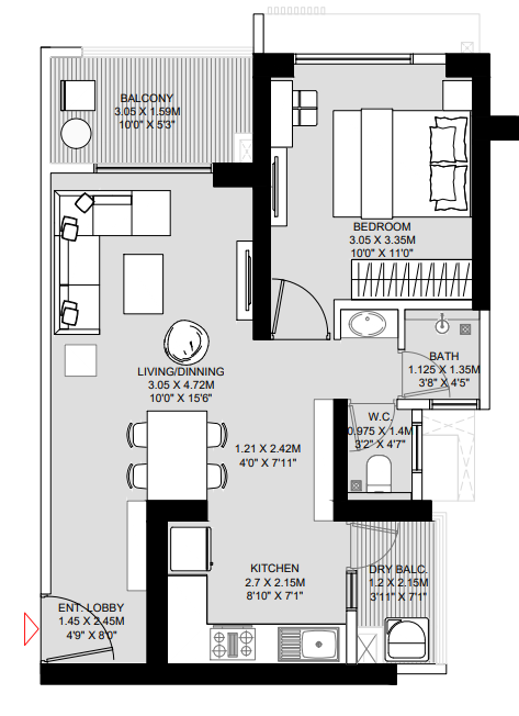 1 BHK Floor Plan – The Aqua Retreat at Godrej Park World, Hinjewadi Phase 1, Pune